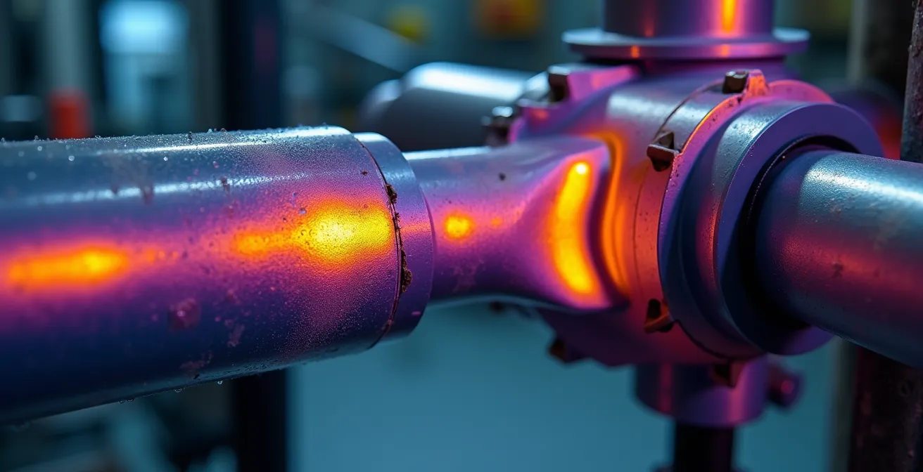 Technicien utilisant une caméra thermographique pour détecter les fuites de chaleur dans une installation industrielle