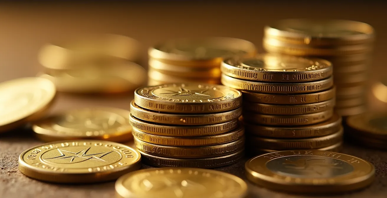 Vue macro de pièces de monnaie suisses empilées avec texture métallique détaillée