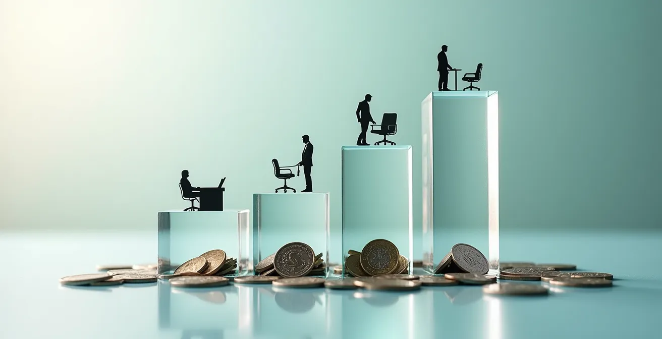 Graphique 3D montrant les coûts comparatifs entre trois cantons suisses avec des éléments visuels symboliques