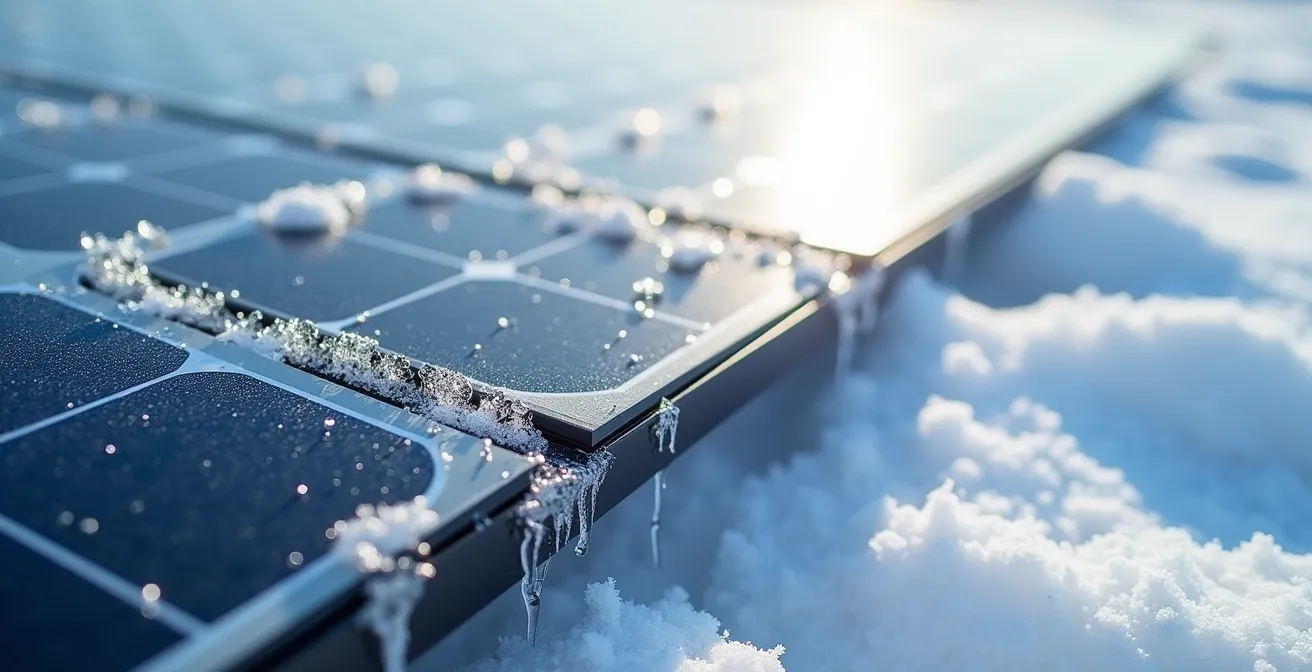 Comparaison visuelle entre panneaux bifaciaux et monofaciaux sur toit enneigé