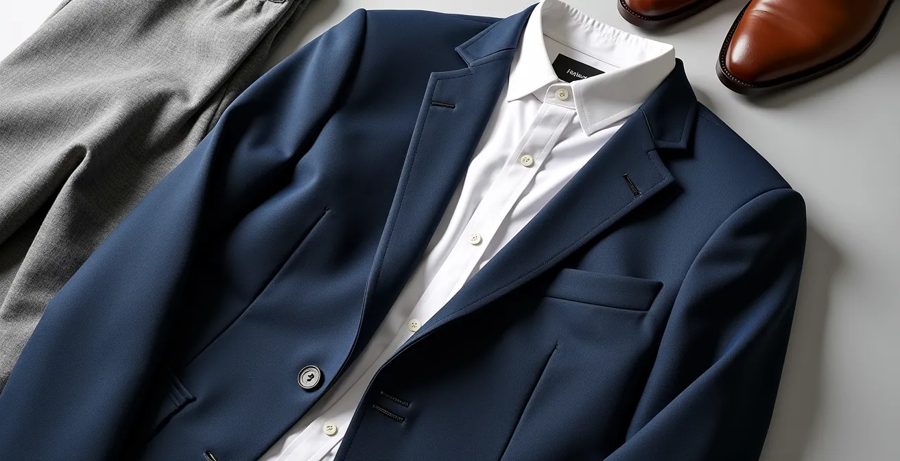 Disposition élégante d'une garde-robe capsule masculine professionnelle avec dix pièces essentielles