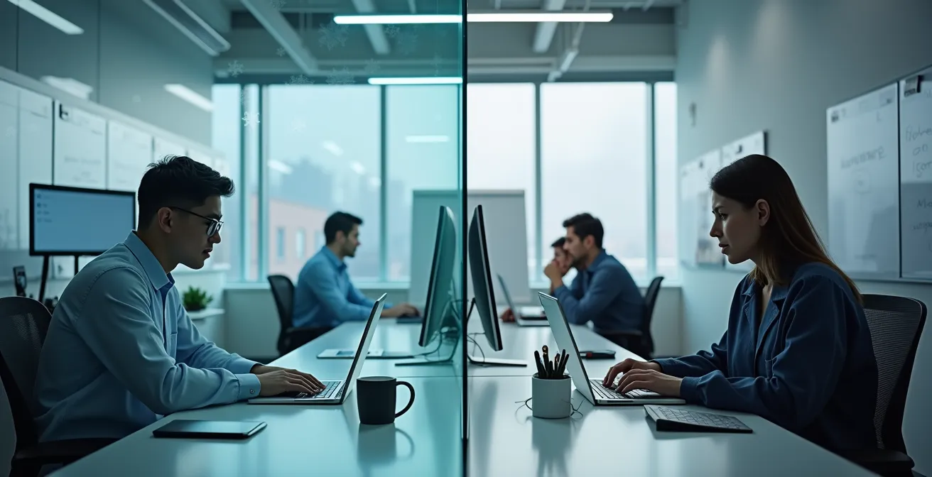 Espace de travail numérique sécurisé montrant un environnement sandbox pour tests IA avec données fictives